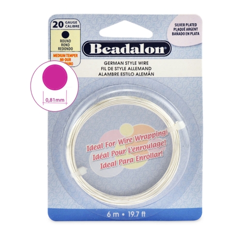 Круглая проволока, посеребренный латун, 20 ga, ø0,81мм; 6м, Beadalon 180B-020