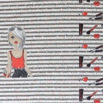 Meigitarvikutega, tüdrukuga veniv puuvillasegu kangas 11636, 65x150cm kupong , Stenzo textiles