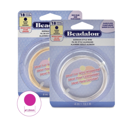 Pärlitraat, ümar, Round German Style Wire, 18 ga, ø1,02 mm; 4 m