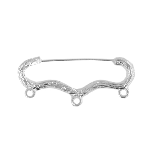 3-Eyelet Pin-On Brooch Base, 45 x 20mm