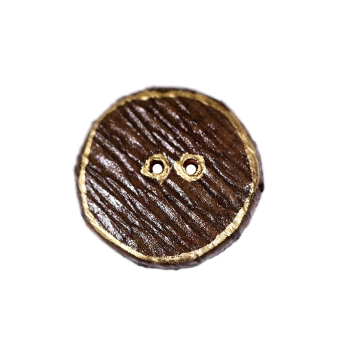 Asü mmeetriline, reljeefse pinnaga, kuldmaalinguga, kahe auguga, puitnööp, 26 mm, 42L