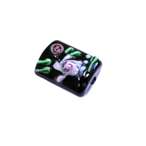 Käsitöö klaashelmes, lillemustriga, ristkülikukujuline, 19 x 15 x 12mm