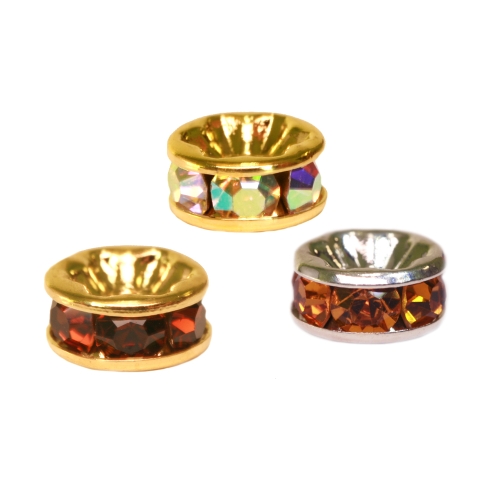 Disk Jewellery Spacer with Rhinestones, 8mm