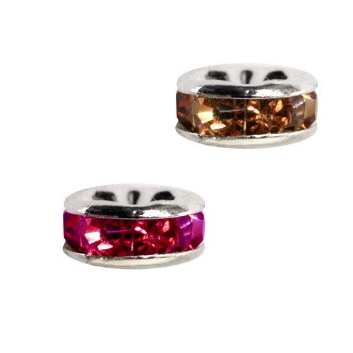 Disk Jewellery Spacer with Rhinestones, 6 x 3mm