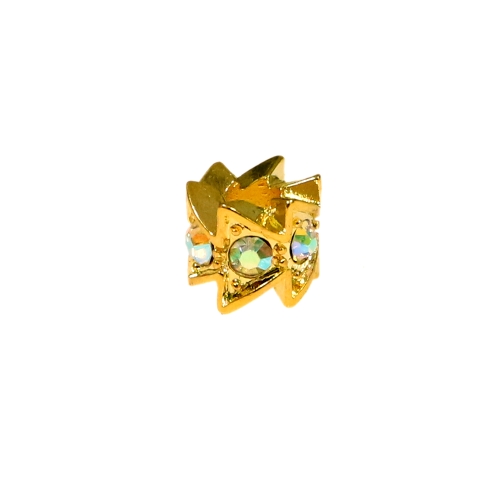 Golden Zig-Zag Disk Jewellery Spacer with Transparent Gems, 12 x 10,5mm