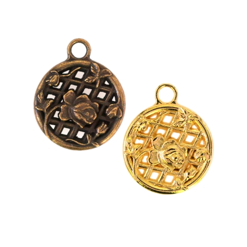 Reljeefne ripats roosiga, Metal Rose Charm, 25mm