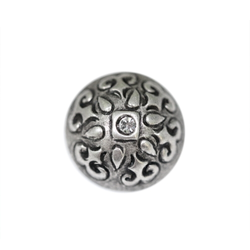 Reljeefse ornamendimustriga, klaaskristalliga, kumer, kannaga metallnööp, 18mm, 28L