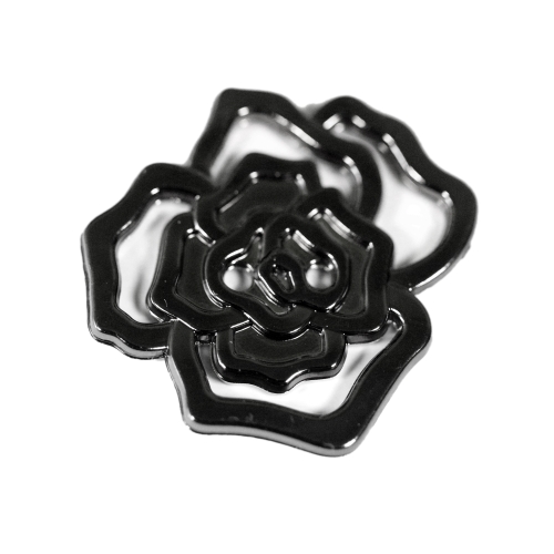 Roosiõie kujuline, kahe auguga metallilaadne plastiknööp, 30mm, 48L