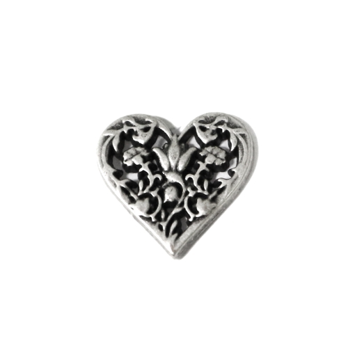 Südamekujuline, reljeefse ornamendiga, kannaga metallnööp, 18mm, 28L