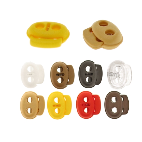 Väiksemad kahe auguga plaststopperid 18,5 x 17 mm nöörile max. ø3 mm