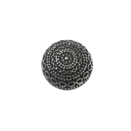Reljeefse ornamendiga, ümara pinnaga, kannaga metallilaadne plastiknööp, 15mm, 24L