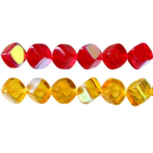 Kuubikukujuline kandiline diagonaalselt läbistatud auguga 8mm läbikumav 1/4 AB läikega klaashelmes 