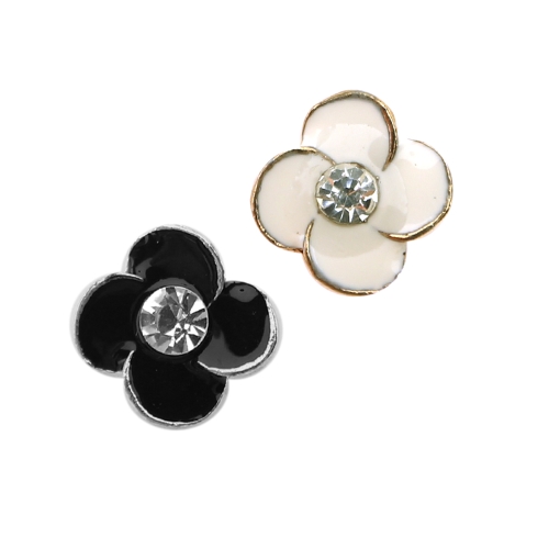Lillekujuline klaaskristalliga metallnööp kannaga, 13mm/20L