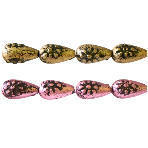 Tilgakujuline antiikse reljeefse mustriga plasthelmed 20 x 12mm