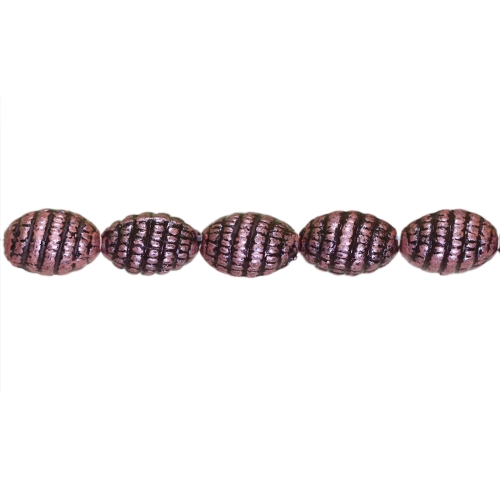 Ovaalsed plasthelmed antiikse reljeefse mustriga metalse tooniga 12 x 8mm