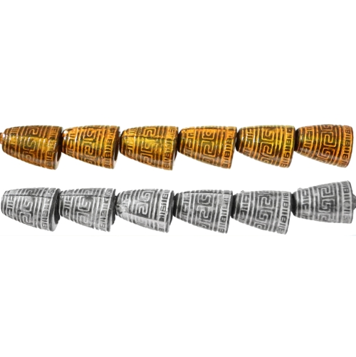 Kausikujulised, torujad, antiikse reljeefse mustriga plasthelmed 16 x 12mm