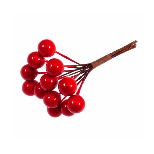 Dekoratiivkimp punaste marjadega, 12 tk ø8 mm marja igas, F0001-RED