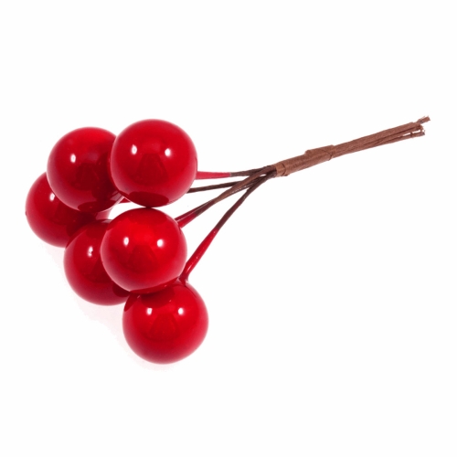 Dekoratiivkimp punaste marjadega, 6 tk ø15 mm marja igas, F0002-RED