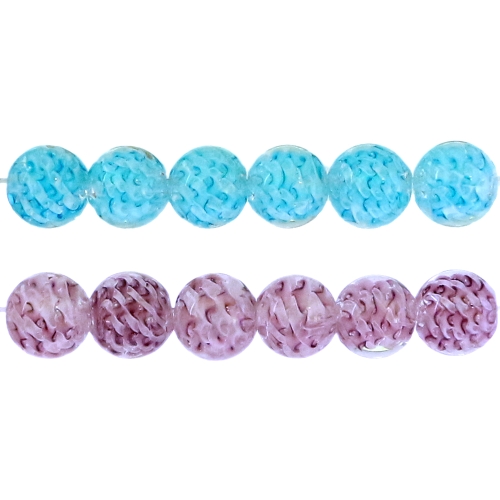 Kirju lainemustriga, ümarad millefiori klaashelmed, 12mm