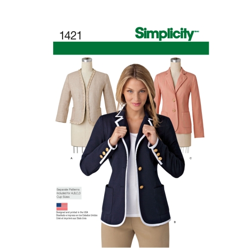 Naiste krae ja viimistlusvariatsioonidega voodrita jakett, Simplicity Pattern #1421