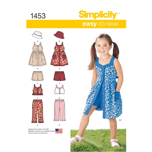 Laste kleit, topp, püksid ja müts, suurused: A (3-4-5-6-7-8), Simplicity Pattern #1453