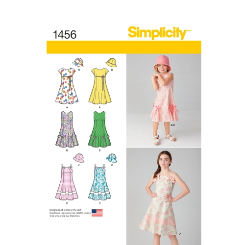 Laste ja tüdrukute kleit variatsioonidega ja müts, Simplicity Pattern #1456
