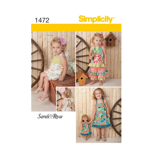 Mudilaste kombinesoon, kleit, topp, püksid, ja 45cm pikkuse nuku kleit, suurused: A (1/2-1-2-3-4), Simplicity Pattern #1472