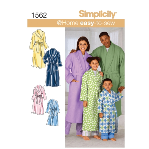 Laste, teismeliste ja täiskasvanute hommikumantel ja vöö, suurused: A (XS - L / XS - XL), Simplicity Pattern #1562