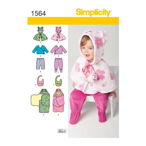 Väikelaste topp, püksid ja tekkmähis, suurused: A (XXS-XS-S-M-L), Simplicity Pattern #1564