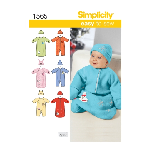 Väikelaste sipupüksid, kombinesoon ja mütsid, suurused: A (XXS-XS-S), Simplicity Pattern #1565