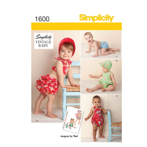 Väikelaste vintage kombinesoon Set, suurused: A (XXS-XS-S-M-L), Simplicity Pattern #1600