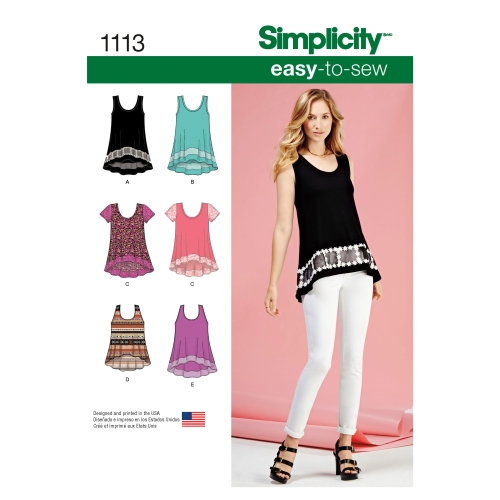 Naiste Seda-on-kerge-õmmelda: trikoo-topid, suurused: A (XXS-XS-S-M-L-XL-XXL), Simplicity Pattern #1113
