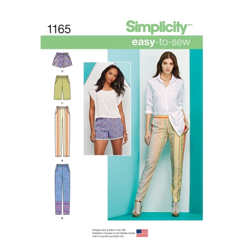 Naiste kummiga püksid pikad või lühikeses shortsidid, püksid, Simplicity Pattern #1165
