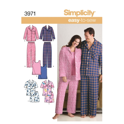 Naiste ja meeste pluss-suurustele magamisriietus, suurused: AA (S,M,L), Simplicity Pattern #3971