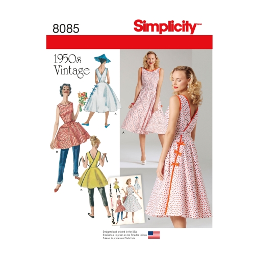 Naiste vintage 1950'ndate hõlmikkleit kahes pikkuses, Simplicity Pattern #8085