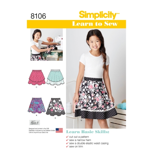 Õpi Õmblemist: seelikud tüdrukutele ja tüdrukutele Pluss, Simplicity Pattern #8106
