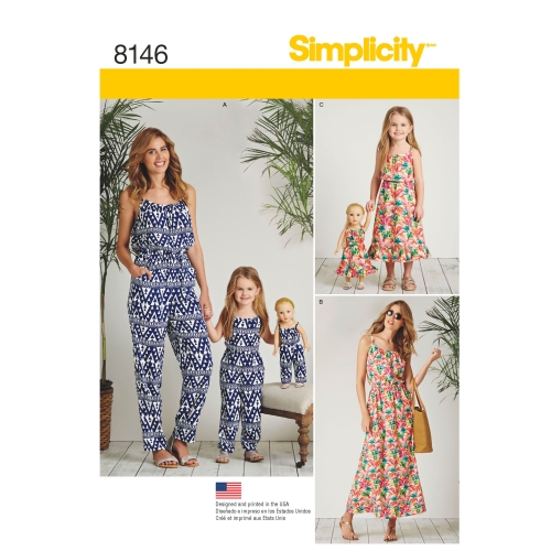 Samasugune lõige: naiste, laste ja 45cm pikkuse nukule, suurused: A (3 - 8 /XS-XL), Simplicity Pattern #8146