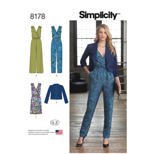 Naiste kombinesoon kahe säärepikkusega, kleit ja jakk, Simplicity Pattern #8178