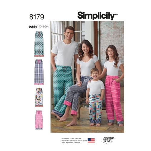 Laste, teismeliste ja täiskasvanute salongi püksid, suurused: A (XS - L / XS - XL), Simplicity Pattern #8179