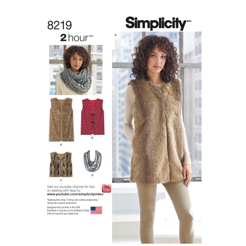 Naiste Line vest kolmes pikkuses, suurused: A (XS-S-M-L-XL), Simplicity Pattern #8219