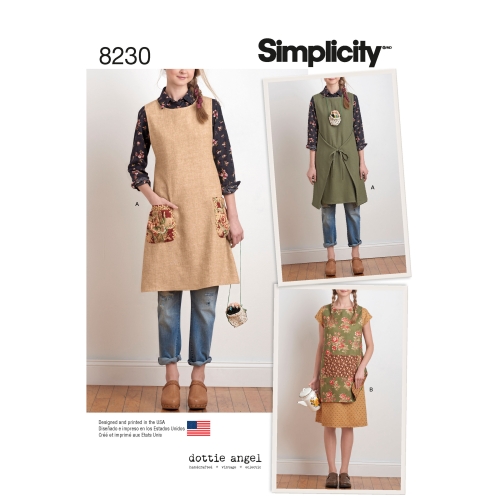Naiste Dottie Angel ümberpööratav põll-kleit ja keep, suurused: A (XS-S-M-L-XL), Simplicity Pattern #8230