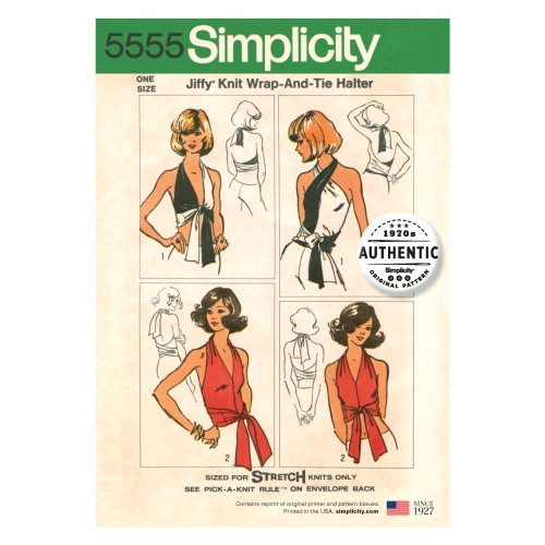 Naiste vintage Jiffy-trikoo hõlmik topp ja lehviga topp, Simplicity Pattern #5555