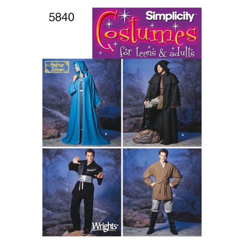 Naiste, meeste ja teismeliste kostüümid, suurused: A (XS,S,M,L,XL), Simplicity Pattern #5840