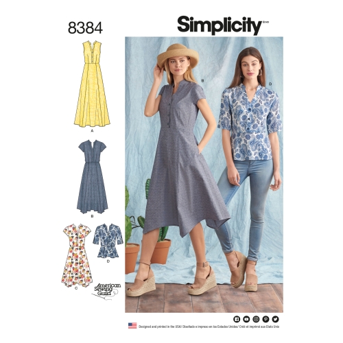 Naiste kleit pikkuse variatsioonide ja topiga, Simplicity Pattern # 8384