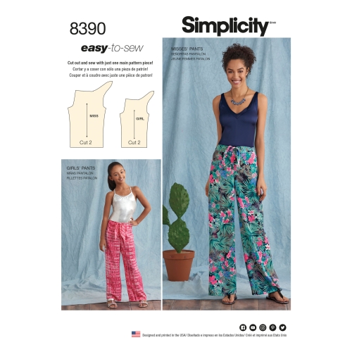 Tüdrukute ühes tükis püksid lehviga ees, suurused: A (S - L / XS - XL), Simplicity Pattern # 8390