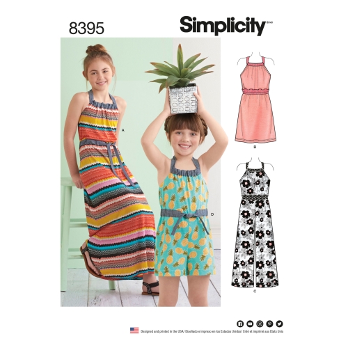 Laste ja tüdrukute päitsekleit või -riie kahes pikkuses, Simplicity Pattern # 8395