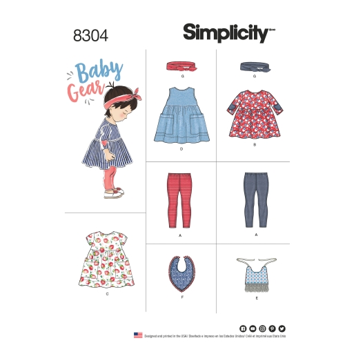 Väikelaste, retuusid, toppkleit, pudipõlled ja juuksepael kolmes suurused: S(17") M(18“) L(19"), suurused: A (XXS-XS-S-M-L), Simplicity Pattern #8304