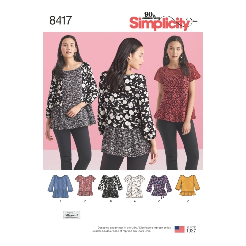 Naiste pullover topid käise ja kanga variatsioonidega, Simplicity Pattern #8417