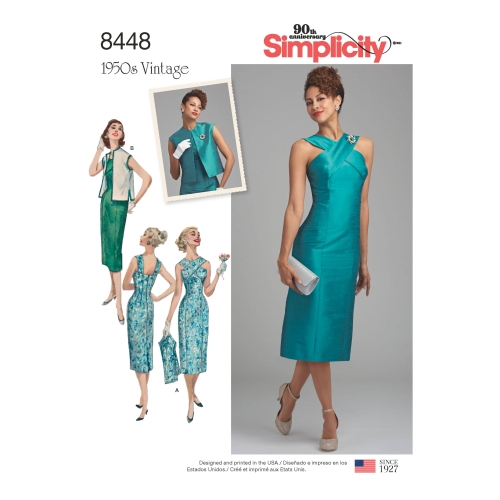 Naiste vintage kleit ja voodriga või voodrita vest, Simplicity Pattern # 8448