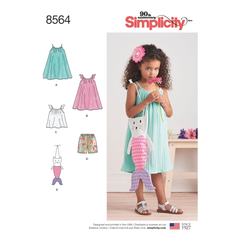 Laste kleit, topp, shortsid ja kott, suurused: A (3-4-5-6-7-8), Simplicity Pattern #8564